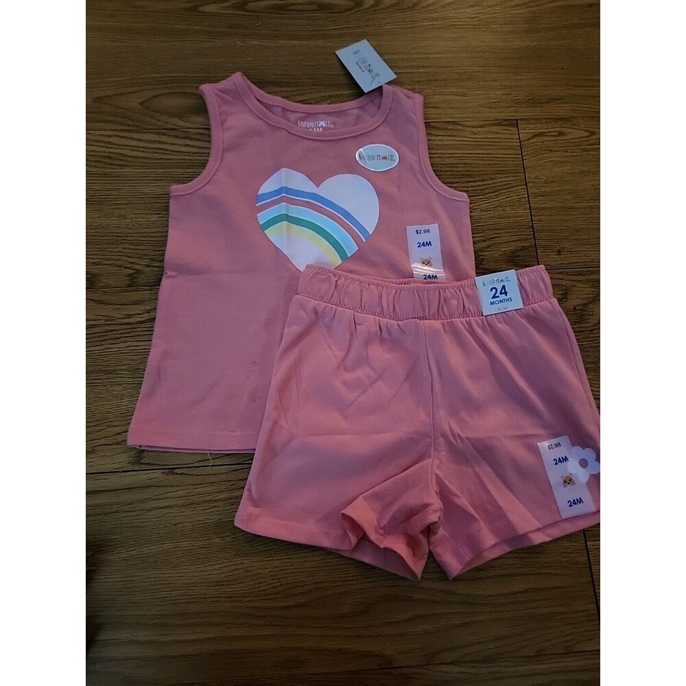 Garanimals 2 Pc Shirt ShortsOutfit Girls Size 24M Pink Floral Hearts NWT